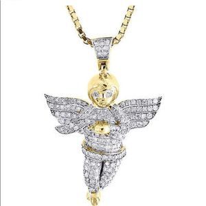 REAL Diamonds ICED Out Angel Pendant Solid Gold